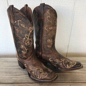 Circle G Dragonfly Embroidered Womens Brown Leather Western Boots 9 M L5079